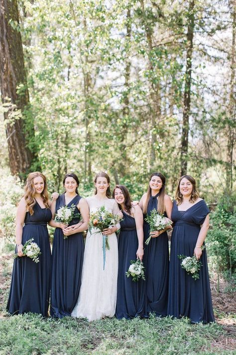 love these bridesmaid dresses for a wedding Astronomy Wedding, Vintage Astronomy, Long Ball Gown, Evening Dress Wedding, Pretty Bridesmaid Dresses, Wrap Dress Bridesmaid, Navy Bridesmaids, Wedding Bridesmaids Dresses Blue, Stunning Bridesmaid Dresses