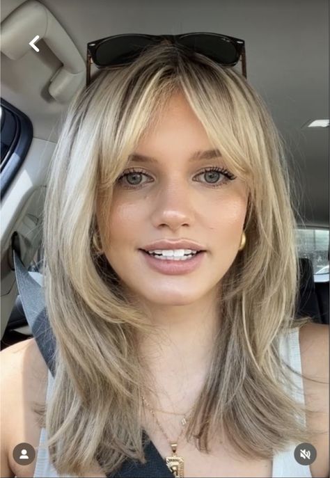 Face Opening Haircuts, Long Bob With Layers And Face Framing, Shaggy Face Framing Layers, Mid Length Hair With Layers Oval Face, Long Layers On Fine Hair, Medium Length Hair With Long Layers And Face Framing Bangs, Framing Layers With Curtain Bangs, Shaggy Layers With Bangs, Face Framing Layers With Bangs