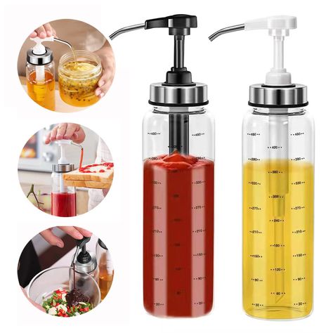 PRICES MAY VARY. HIGH QUALITY MATERIAL - The Sauce Pump Dispenser glass bottle is made of lead-free high borosilicate glass is clear and high temperature resistant. For the pump problems, we have upgraded the pump craft and package, using the food grade thicken plastic lid and Stainless steel nozzle, solid and reliable.Note: Colors are random EASY TO USE AND REFILL - Sauce Pump Dispenser with wide neck glass bottle is easy to refill without funnel. Lengthen pump head to accurately control the sa Alkali Metal, Sticky Sauce, Honey Oil, Vinegar Dispenser, Glass Milk Bottles, Olive Oil Dispenser, Coffee Syrup, Olive Oil And Vinegar, Oil Dispenser