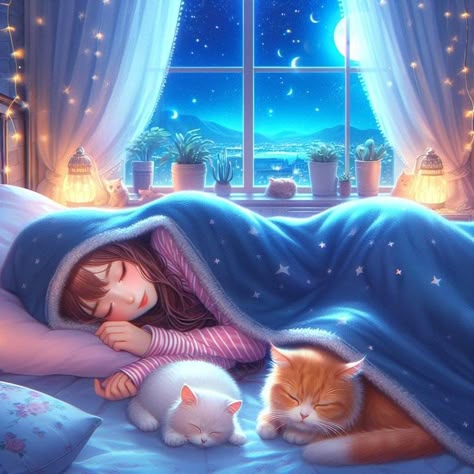 Redhead Art, Baby Lullabies, Cats Art Drawing, Teddy Day, Cute Good Night, Sleeping Kitten, Islamic Cartoon, Happy Cartoon, Gorgeous Cats