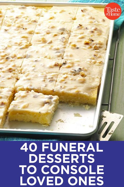 40 Funeral Desserts to Console Loved Ones Dessert Bars Recipes For A Crowd, Dinners Dishes And Desserts, Desserts That Can Sit Out, Dessert Recipes Light, Cakes For Funerals, One Dish Desserts, Dessert To Feed A Large Crowd, Bulk Dessert Recipes, Easy Bar Desserts For A Crowd