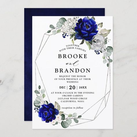 Royal Blue Wedding Theme, Royal Blue Wedding Invitations, Geometric Wedding Invitation, Elegant Bouquet, Sage Wedding, Green Eucalyptus, Royal Blue Wedding, Blue Themed Wedding, Elegant Watercolor