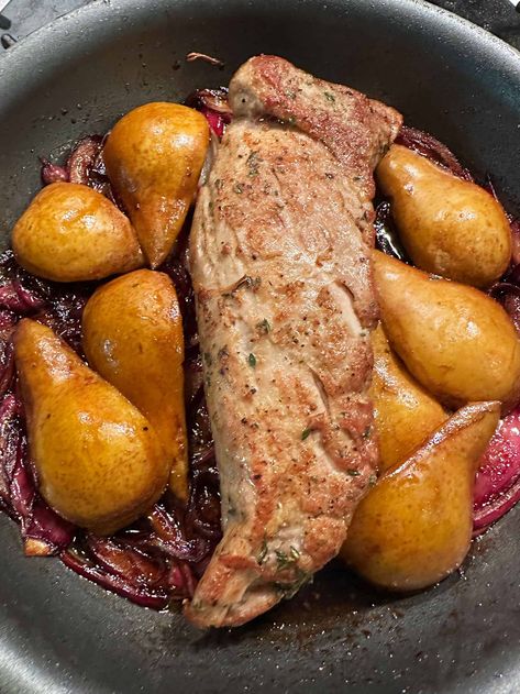 Pork Tenderloin And Pears, Pork Tenderloin With Pears, Pork Chops With Pears Recipe, Pork And Pears Recipe, Pork Tenderloin Balsamic, Keri Recipes, Tender Pork Tenderloin, Pork Fillet Recipes, Fruit Truck