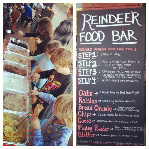 Reindeer Food Bar  All Rights Reserved by Square One Sidewalk Cafe www.squareonecafe.com Make Your Own Reindeer Food Bar, Reindeer Food Bar Ideas, Pta Holiday Shop Ideas, Ptfa Christmas Fair, Reindeer Food Station, Pta Christmas Fair Ideas, School Christmas Fair Ideas, Reindeer Food Bar, Christmas Fayre Ideas