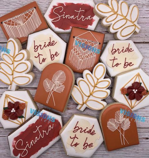 Western Cookies, Boho Bachelorette Party, Boho Bachelorette, Wedding Shower Cookies, Fall In Love Bridal Shower, Vanilla Sugar Cookies, Bohemian Bridal Shower, Bridal Shower Inspo, Couple Wedding Shower