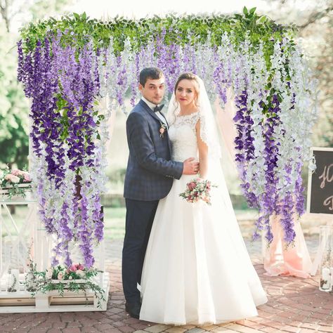 PRICES MAY VARY. What You Will Get: the package content contains 12 pieces of fake wisterias' flower garlands in white, purple, lavender and green, the overall length of them is about 110 cm/ 43.3 inches, and the length of the flower stem is about 55 cm/ 21.7 inches, which can meet your daily use need A Long Term Usage: the material of fake hanging flowers for decoration is mainly made of silk cloth, which is soft and comfortable to touch, strong and sturdy, safe and reliable, not easy to fade, Wedding Decorations White, Wedding Color Schemes Purple, Grey Wedding Decor, Fake Vines, Lavender Wedding Theme, Wisteria Wedding, Wisteria Flower, Lavender Wedding Flowers, Flower Vines