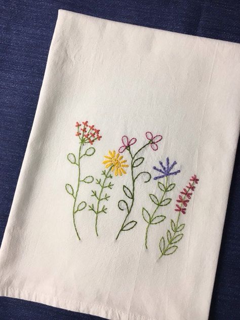 Wildflowers Tea Towel hand embroidered wildflowers flour sack towel kitchen Grandmother Gift Flowers dish towel Gardener Gift Hexagon Embroidery, Dish Towel Embroidery, Towel Embroidery Designs, Tea Towels Embroidery, Hand Embroidery Patterns Free, Towel Embroidery, Hand Embroidery Projects, Embroidery Patterns Vintage, Pola Sulam