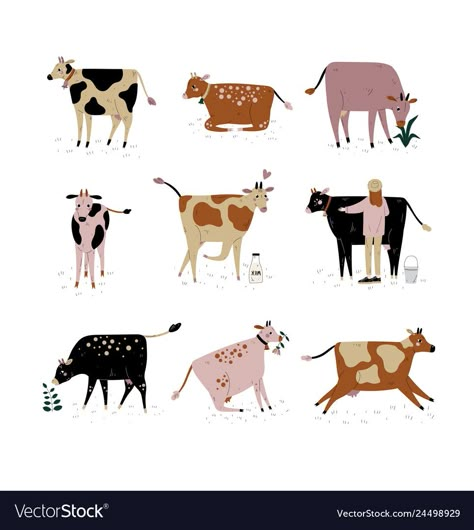 Happy Cow Illustration, Cow Illustration Art, Cow Illustration Design, Cow Illustration Cute, Cows Illustration, Dairy Illustration, Cute Cow Illustration, Farm Cartoon, Family Walking