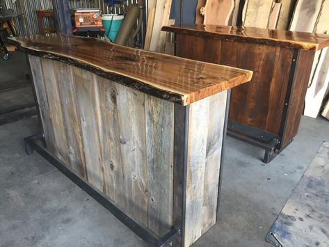 Home bars custom made for you. Rustic Home Bar, Live Edge Bar Top, Wood Turning Blanks, Live Edge Bar, Metal House Plans, Barn Boards, Steel Furniture Design, Live Edge Slabs, Maple Tables