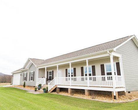 Farmhouse Manufactured Home, Manufactured Home Exterior, Manufactured Home Porch, Double Wide Remodel, Double Wide Manufactured Homes, Modular Home Plans, Mobile Home Exteriors, Mobile Home Makeovers, Clayton Homes