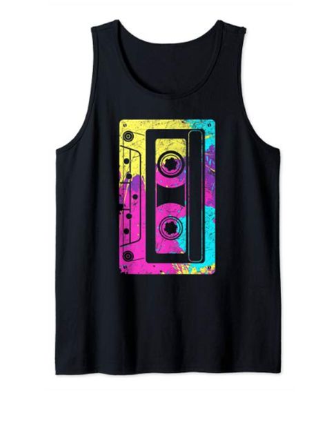 Vintage Retro Music Cassette Tapes Mixtape 80s and 90s Tank Top Hola Beaches, 80s Party Costumes, 90s Tank Top, 80's Party Outfit, Music Cassette Tapes, Funny Beach, 90s Costume, Beach Tanks Tops, Music Cassette