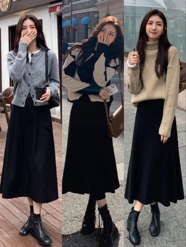 Osaka Outfit Winter, Osaka Street Style, Korean Ootd Skirt, Fall Black Skirt Outfits, Osaka Outfit, Travel Outfits Winter, Modest Fashion Aesthetic, Travel Outfit Plane Cold To Warm, Casual Airport Outfit