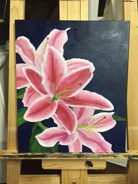 Lilly Painting, Lily Paintings, Watercolor Lily, Flower Acrylic, Lily Painting, Canvas Painting Designs, Art Painting Gallery, Cute Paintings, Art Diary