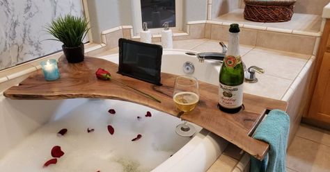 Diy Wood Bathtub, Bathtub Caddy Diy, Bathtub Board, Bathtub Caddy Tray, Tub Caddy, Wood Bath Tray, Custom Bathtub, Wood Bathtub, Tub Tray