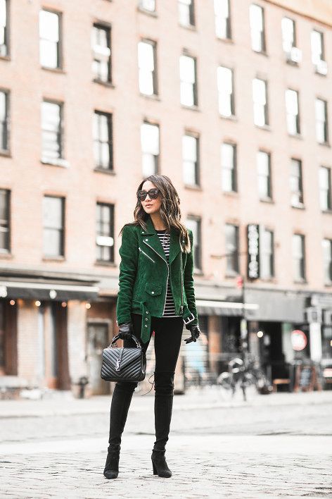 b5a1fc2085986034e448d2ccc5bb9703desc37166039ri Wendy Nguyen, Green Suede Jacket, Wendy's Lookbook, Green Leather Jackets, Winter Mode, Leather Jacket Outfits, Cute Winter Outfits, Karen Walker, Green Suede