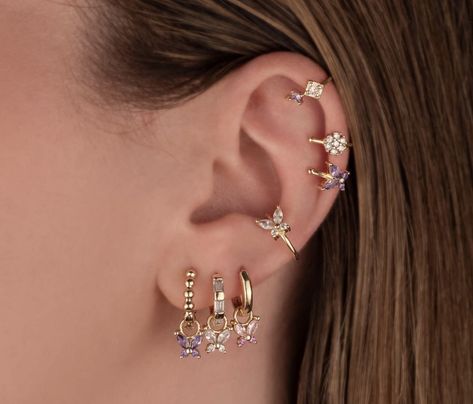 Unique Ear Piercings, Pretty Ear Piercings, Gold Bridal Earrings, Purple Jewelry, Silver Jewelry Design, Jewelry Accessories Ideas, Gold Earrings Designs, Zircon Ring, Fashion Jewelry Earrings