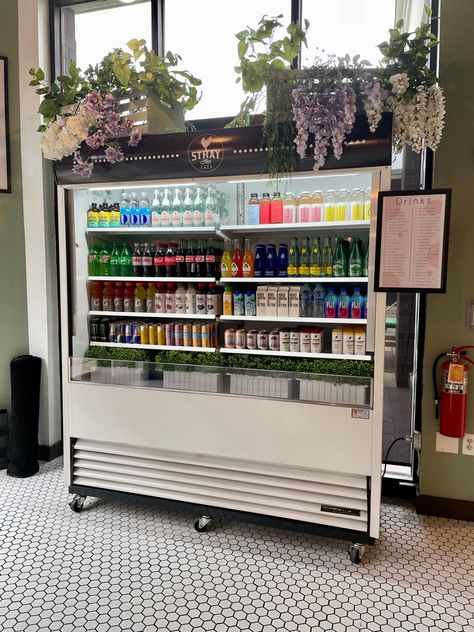 Drink Fridge Aesthetic, Fridge Aesthetic, Drinks Fridge, Drink Fridge, Drink Display, Spa Interior Design, Beverage Fridge, Spa Interior, Break Room