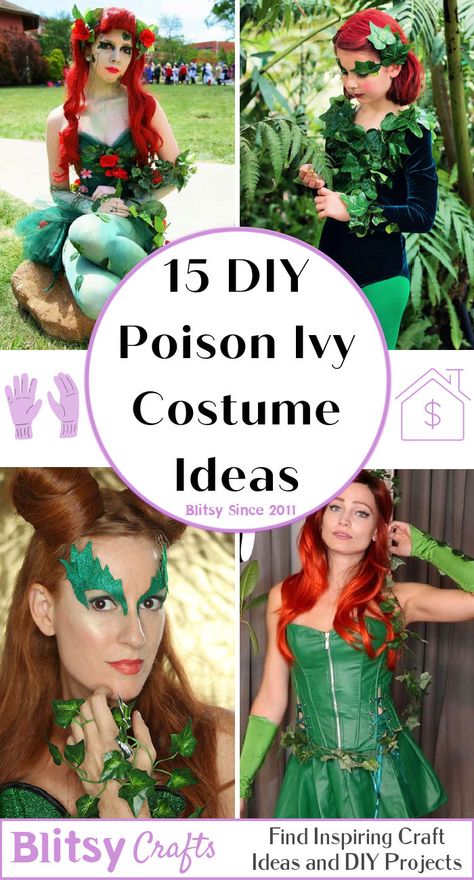 15 DIY Poison Ivy Costume Ideas for This Halloween Poison Ivy Fancy Dress, Poison Ivy Aesthetic, Diy Poison Ivy Costume, Red Hair Spray, Poison Ivy Costume Diy, Poison Ivy Dress, Poison Ivy Pictures, Poison Ivy Makeup, Poison Ivy Halloween Costume