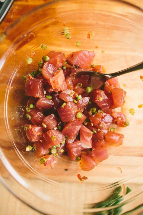 Poke Salmon Marinade, Ahi Tuna Marinade, Tuna Marinade, Ahi Tuna Poke Bowl, Tuna Poke Bowl Recipe, Poke Salad, Ahi Tuna Poke, Hawaiian Poke, Night Kitchen