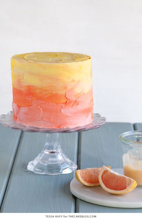 Citrus Birthday Cake, Sunset Cake Design, Sunrise Cake, Sunset Cake, Buttercream Icing Cake, Orange Birthday Cake, Grapefruit Cake, Grapefruit Curd, Mothers Day Cake Ideas