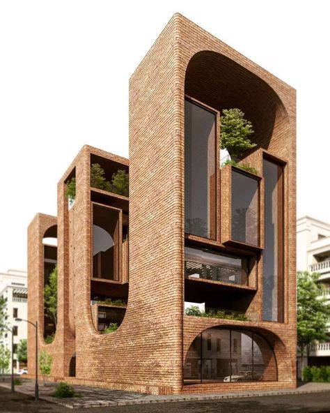 Fasad Design, Arsitektur Art Deco, Architectural Review, Architectural Rendering, Building Concept, Brick Architecture, Brick Facade, Architecture Exterior, Palau