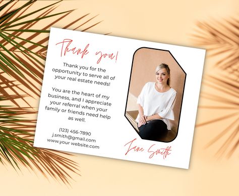 Realtor Thank You Cards, Real Estate Thank You Cards, Gratitude Notes, Small Business Cards, Logo Real, Realtor Marketing, Printable Thank You Cards, Thank You Postcards, Appreciation Cards