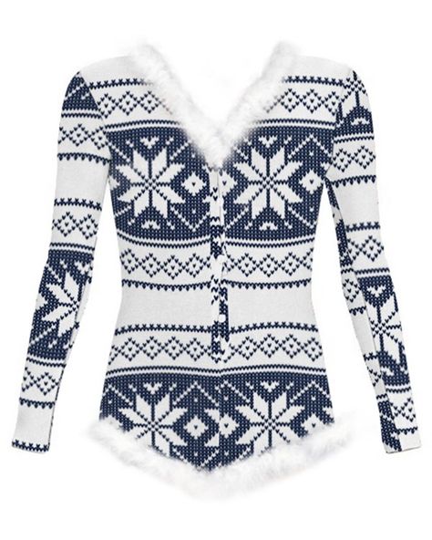 Christmas Snowflake Print Feather Trim Button Front Adult Onesie Online. Discover hottest trend fashion at ivrose.com Bodysuit Fashion, Fair Isle Pattern, Feather Print, Somali, Christmas Snowflakes, Printed Rompers, Olivia Mark, Fair Isle, Sleeve Styles