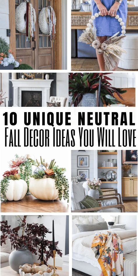 Unique and stunning neutral fall decor options that will transform your home for the fall season. Add a cozy elegance with these 10 ideas. Modern Fall Decor 2024, Neutral Thanksgiving Decor, Fall Decor 2024, Fall Yard Displays, Muted Fall Decor, November Decor, Fall Winter Decor, Neutral Fall Decor Ideas, Modern Fall Decor Ideas