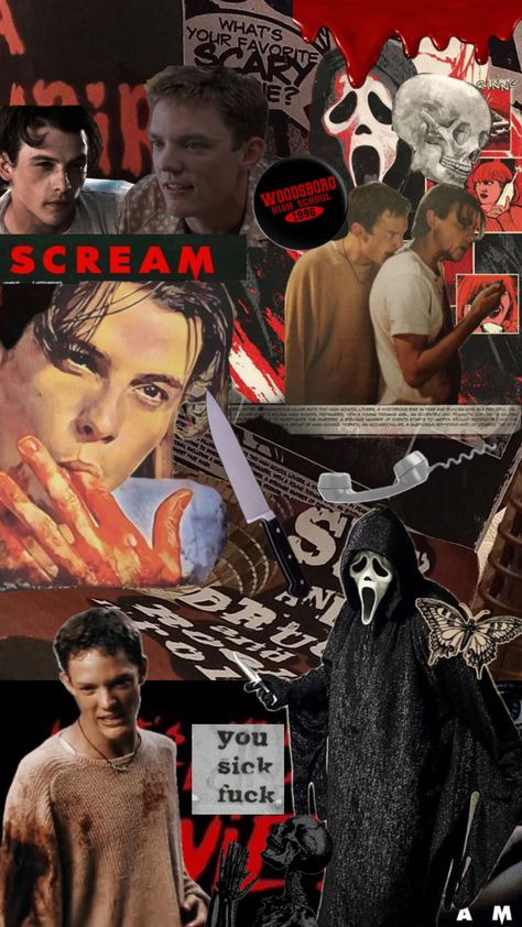 #scream #scream1996 #billyloomis #stumacher #billyandstu #90s #horror #horrormovies #slasher Slasher Film Wallpaper, Halloween Slasher Wallpaper, 90s Scream Aesthetic, Hollween Wallpapers Scream, Scream Ipad Wallpaper, Horror Wallpaper Aesthetic Dark, Billy Loomis Collage, Horror Movie Phone Wallpaper, Horror Movies Wallpaper Iphone