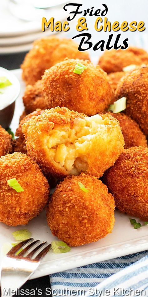 Mc N Cheese, Mac And Cheese Balls Recipe, Fried Mac And Cheese Balls, Fried Appetizers, Delicious Mac And Cheese, Gameday Appetizers, Fried Mac N Cheese Balls, Mac And Cheese Balls, Fried Macaroni And Cheese