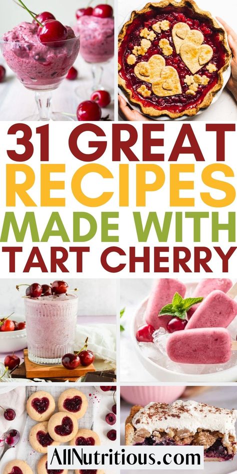 Looking for easy dessert recipes using fresh tart cherries? Well, you don't want to miss this list of easy recipes. This is a great collection of dessert ideas including cake recipes, tarts, smoothies and more. Tart Cherry Recipes Desserts, Recipes With Tart Cherries, Frozen Tart Cherry Recipes, Fresh Tart Cherry Recipes, Recipes Using Dried Red Tart Cherries, Dried Tart Cherry Recipes, Dried Red Tart Cherry Recipes, Cherry Recipes Easy, Tart Cherry Recipes