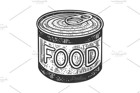 canned food tin sketch vector by AlexArt on @creativemarket Canned Food Png, Can Drawing, Desert Food, Graphics Artwork, Apocalypse Art, Illustration T Shirt, Detailed Drawings, White Hand, Canned Food