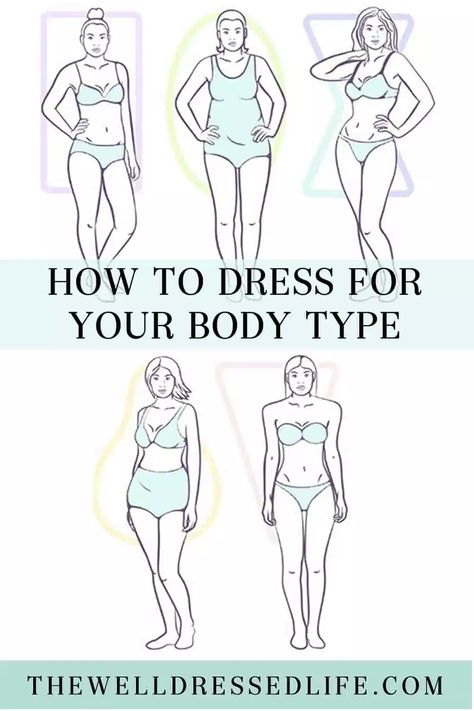 Dress Your Body Type, Types Of Dresses Styles, Body Type Clothes, Dress For Body Shape, Apple Body Type, Dress For Your Body Type, Dress Body Type, Curvy Body Types, Hourglass Body Shape