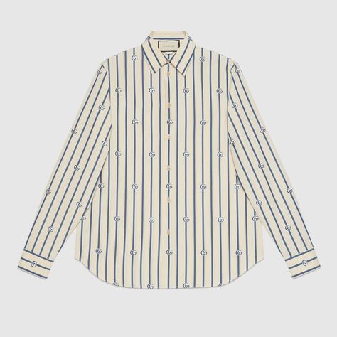 White Double G stripe cotton shirt | GUCCI® US Denim Dye, Balenciaga Shirt, Gucci Shirts, Gucci Shirt, Gucci Jacket, Gucci T Shirt, Moncler Jacket, Fall Outfits Men, Stripe Shirt