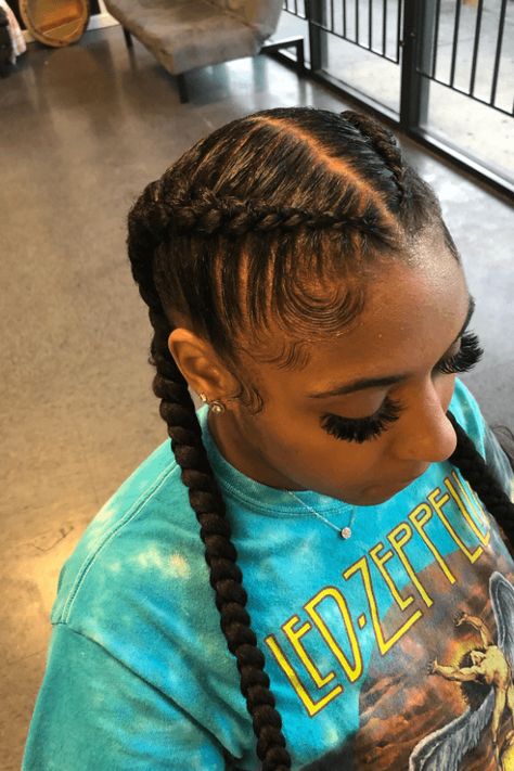 twobraid hairstyles, braid styles, elevated look 2 Row Cornrows Braids, Two Braids Going Back, Girl Twist Hairstyles Kids Black Little, Two Cornrows Braids For Black Women, Styled Edges, Victoria Hairstyles, Twist Hairstyle Kids, Four Braids, 2 Cornrow Braids