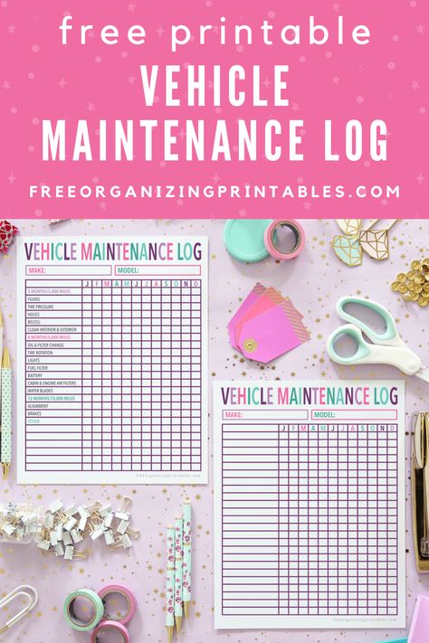 Use this vehicle maintenance log to keep track of any work you've had done on your car. You'll always know when it's time to take your car to the shop, and you'll have an easy reference sheet for the next owner when you go to sell! | #vehiclemaintenancelog #vehiclemaintenance #carmaintenance #carmaintenancelog #freeprintable Home Maintenance Log Free Printables, Vehicle Maintenance Log Printable Free, Car Maintenance Log, Vehicle Maintenance Log, Organizing Printables, Free Printables Organization, Home Binder, Maintenance Checklist, Vehicle Maintenance