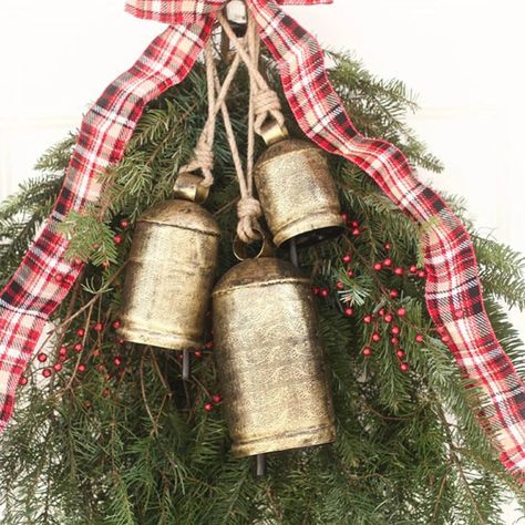 Christmas Ornaments Ozmmyan Set Of 3 Christmas Bell Brass Cow Shabby Style Rustic Metal Hanging Giant Cow Bells Decor Christmas Gifts Clearance - Walmart.com Yule Bells, Cow Bell Decor, Bells Decor, Vintage Cow Bells, Garden Decor Crafts, Copper Christmas, Storage Organizers, Bell Decorations, Hanging Bell