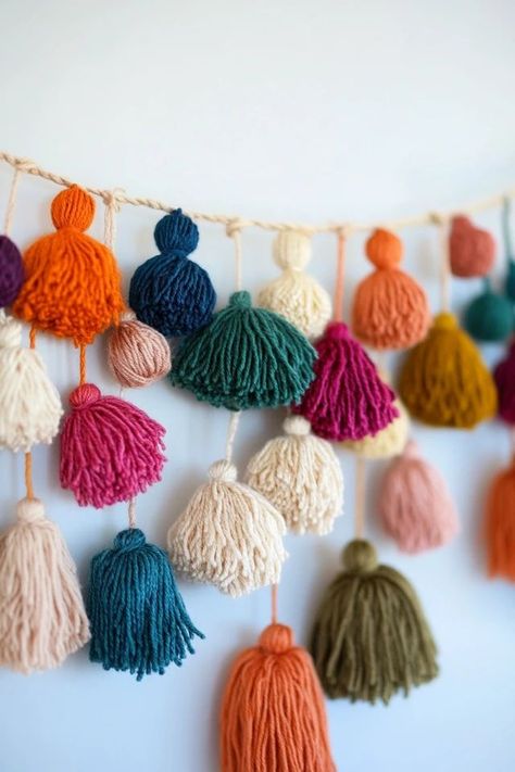 "Brighten up any room with a colorful DIY Tassel Garland! 🎀✨ #DIYDecor #TasselDesign #HomeCrafts" Diy Decor With Yarn, Christmas Tassel Garland, Tassel Garland Diy, Tassels Diy, Celebration Decorations, Diy Tassel Garland, Pom Crafts, Pom Pom Crafts, Diy Tassel