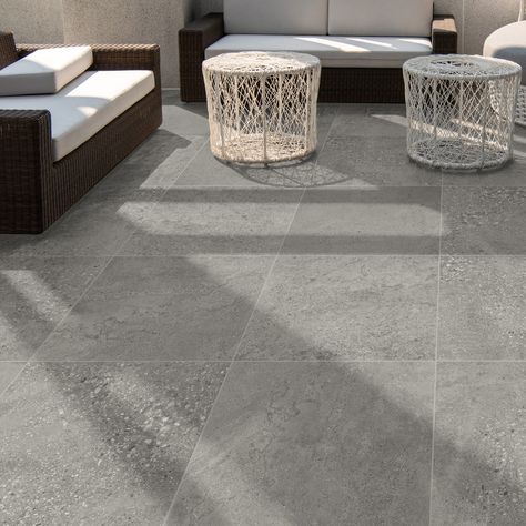 About The Tile: Featuring a neutral gray color and a refined fragment look, the Massif 2CM Gray 24” x 24” Textured Matte Porcelain Outdoor Paver brings the elegance of terrazzo to outdoor spaces. These large-format 24” x 24” porcelain pavers provide a durable and sophisticated outdoor tiling solution, suitable for exterior, pool, and residential and commercial floor installation. Realistic terrazzo-look porcelain outdoor paver. 2 CM thickness is twice that of typical porcelain tile. Elegant neut Outdoor Tile Patio, Balcony Tiles, Transitional Tile, Stone Deck, Porcelain Pavers, Entry Tile, Pool Pavers, Outdoor Pavers, Porch Tile