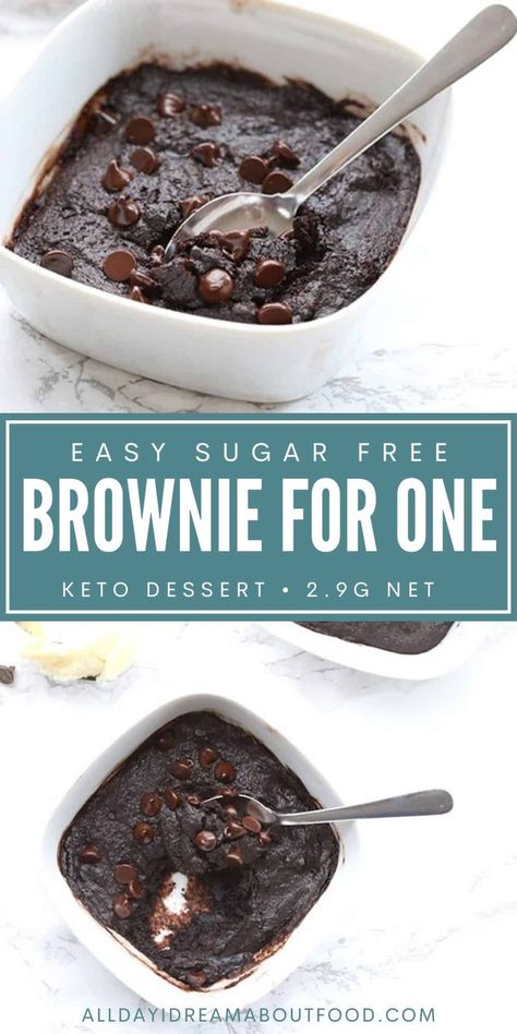 Easy sugar-free dessert that serves only one! This keto chocolate chip deep dish brownie is so easy to make, and is ready in less than 20 minutes. Yum! Quick Keto Dessert Mug Cakes, Single Serving Keto Dessert, Keto Chocolate Chip Cookie In A Mug, Keto Brownie Mug Cake, No Egg Keto Dessert, Keto Single Serve Dessert, Choc Zero Recipes, Keto Chocolate Dessert Recipes, Zero Carb Desserts Easy