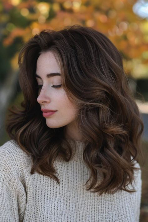 24 Fall Hair Color Ideas Perfect For Sweater Weather Redhead To Brunette, Hair Color On Medium Skin Tone, Autumn Skin Hair Color, Best Hair Color For Autumn Skin Tone, Brown Hair Colors For Curly Hair, Pale Brunette Green Eyes, Winter Brunette Hair Color Pale Skin, Light Brown Hair Fair Skin Blue Eyes, Natural Hair Color Asian