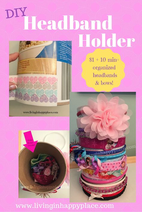 Looking for a way to organize headbands? This easy, DIY headband holder and hair tie organizer idea is perfect for babies or little girls. Tutorial included! Easy to make. Upcycled Storage, Diy Headband Holder, Hair Tie Organizer, Headband Storage, Tie Organizer, Oatmeal Container, Headband Organizer, Hair Accessories Storage, Organizing Hair Accessories