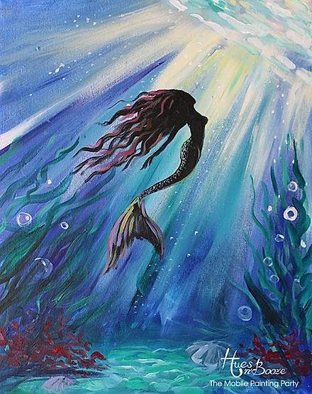 Mermaid Painting Ideas | huesnbooze Fantasy Painting Easy, Mermaid Painting Easy, Mermaid Mosaic, Disney Tumbler, Mermaid Canvas, Mermaid Artwork, Underwater Painting, Mermaid Drawings, Mermaid Painting