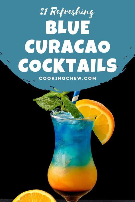 Here are the best blue curacao cocktails to make, including margaritas, a martini, and a festive layered concoction; these 21 mixed drinks will please everyone! Blue Curacao Cocktails, Blue Caraco Drinks, Drinks With Blue Curacao, Purple Rain Drink, Raspberry Vodka Drinks, Cocktails With Blue Curacao, Blue Curacao Drinks, Malibu Rum Drinks, Malibu Drinks