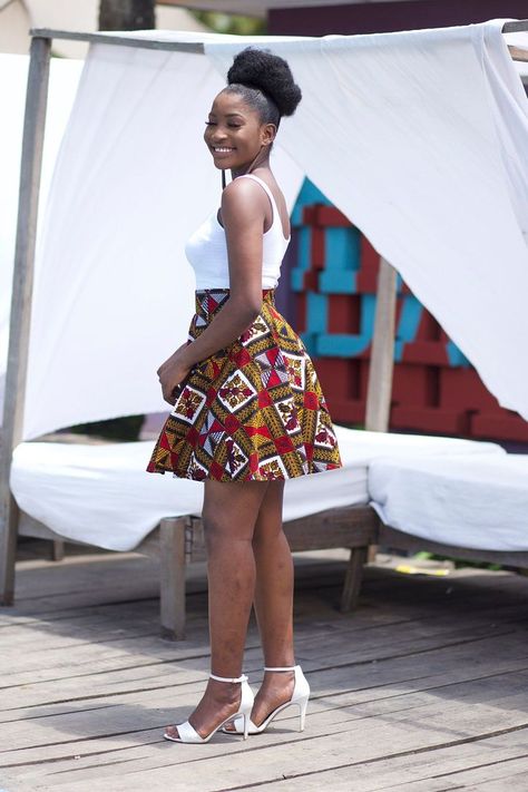 African Print Skirt Short, African Print Skirt And Top, Ankara Mini Skirt, Ankara Flare Skirt, Short Flare Skirt, African Skirt Outfit, Choir Uniforms, Flare Skirts, Ankara Skirt Styles