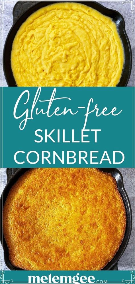 This gluten free skillet cornbread has become such a staple in our home, that I stopped announcing that it is gluten free. And of course if you are not gluten free and want to use regular flour, you can do that too. The recipe works both ways. The perfect side dish for the holidays Creamed Corn Cornbread, Gluten Free Cornbread Recipe, Delicious Cornbread, Moist Cornbread, Gluten Free Cornbread, Skillet Cornbread, Gluten Allergy, Potluck Party, Corn Bread Recipe