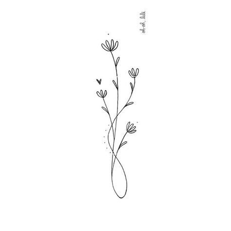 Tattoo Ideas Female Motherhood, Small April Tattoos, Small Simple Tattoos Flowers, Five Flowers Tattoo, Small Flower Tattoos For Women Simple, Floral Infinity Tattoo, Single Line Flower Drawing, Minimalist Tattoo Ideas Flower, Floral Tattoo Design Simple