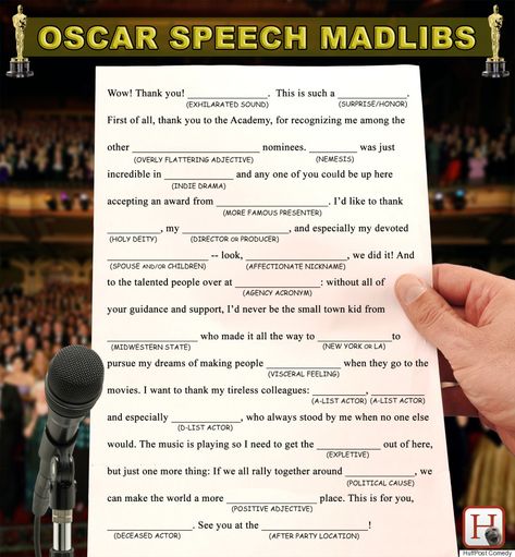 funny things - "All Oscar Acceptance Speeches Sound The Same" by Huffington Post || this is why i never watch any awards show. the acceptance speeches are ALL the SAME. Oscar Speech, Award Acceptance Speech, Award Speech, Personal Bio, Frank Underwood, Cowboy Theme Party, Mad Libs, Acceptance Speech, Small Business Website