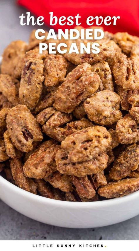 Covered Pecans Sugar, Cinnamon Covered Pecans, Sugared Pecans In Oven, Buccees Candied Pecans, Roasted Candied Pecans, Microwave Pecan Candy, Candy Peanuts Recipe, Butter Cinnamon Pecans, Roasted Pecans Recipe Brown Sugar