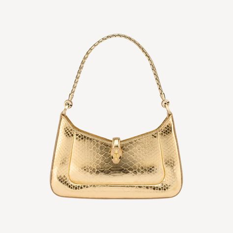 Serpenti Baia Shoulder Bag 293239 | Bulgari Brass Scales, Bulgari Bag, Onyx Eyes, Luxury Shoulder Bags, Python Skin, Gold Bag, Shoulder Bags For Women, Crystal Rose, Wallet Pouch